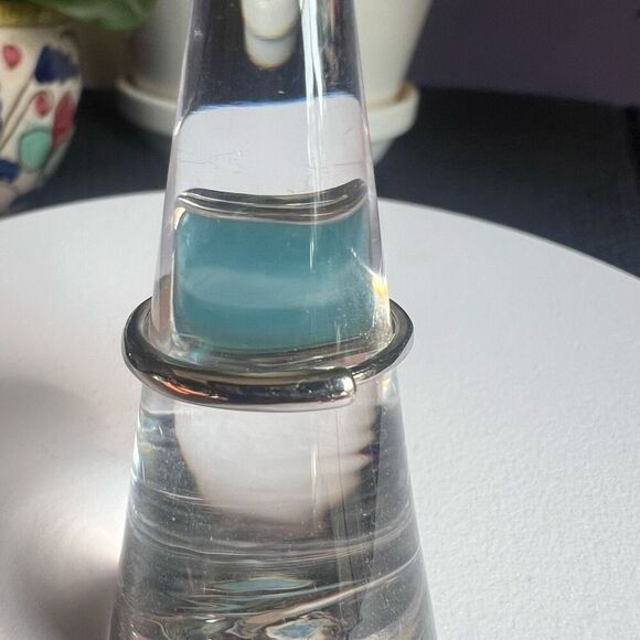 Larimar Crystal Oval Gemstone Ring Size 7 Adjustable (#5) - Picture 3 of 11